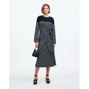Madewell NWT Side-Tie Knot Maxi Dress in Dark Navy Stripe